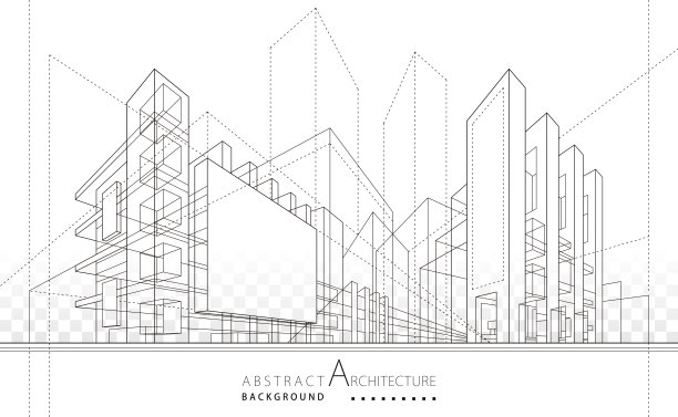 建筑建筑施工透视图设计，抽象现代城市建筑线条绘制。图片下载