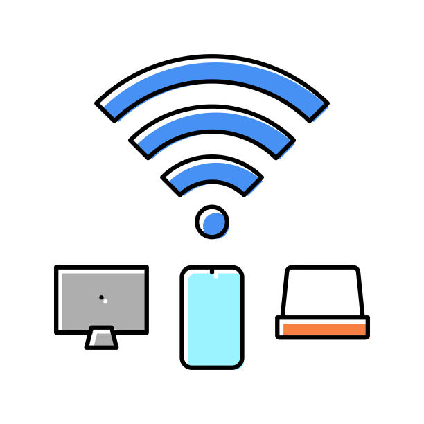 互联网连接设备颜色图标矢量插图图片下载