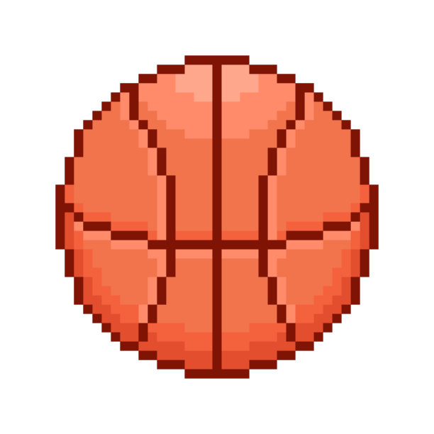 简单的向量平面像素的红色篮球艺术插图图片下载