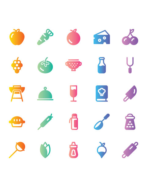 美食图标设置30孤立在白色背景上图片下载