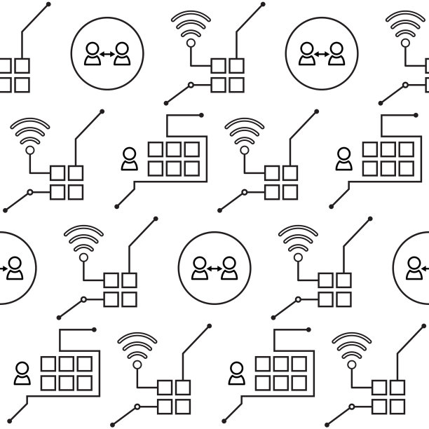 无缝模式，技术链条。人与人之间的沟通，全球网络互联，沟通，互动。正方形，三角形，箭头，圆形的几何图案。图片下载