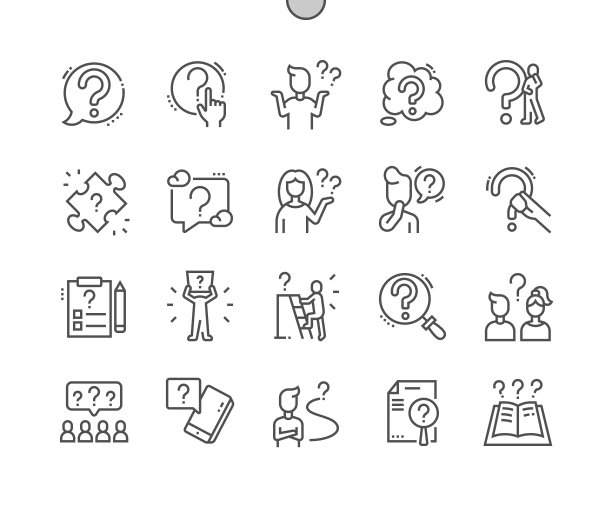 问号。困惑的人。问女人。Faq。像素完美向量细线图标。简单的最小的象形图图片下载