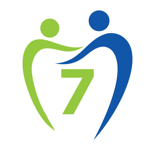 牙科诊所标志上字母7概念。家庭牙科保健标志。牙科医生标志签名图片下载