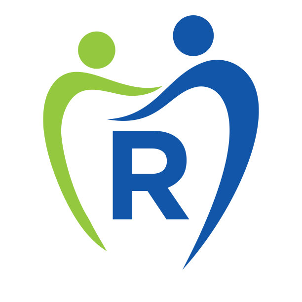 牙科诊所标志上字母R概念。家庭牙科保健标志。牙科医生标志签名图片下载