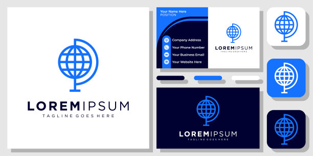 全球圈互联网地球球世界行星全球联盟标志设计与名片模板图片下载