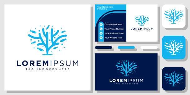 珊瑚自然海洋海洋海洋鱼类水生分支礁图标标志设计与名片模板图片下载