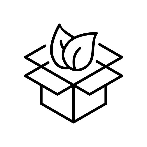 可生物降解包装线图标。纸板箱与叶子的轮廓。图片下载