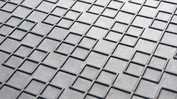 方形格子浮雕黑色橡胶地毯图片下载