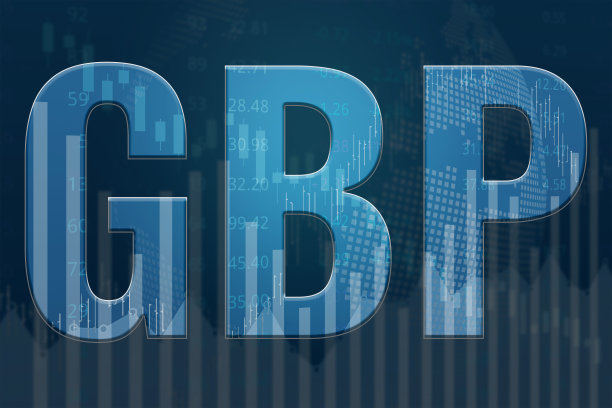 单词GBP(英磅英镑)在蓝色金融背景图，图表。软焦点,影子。趋势向上和向下。金融市场的概念图片下载