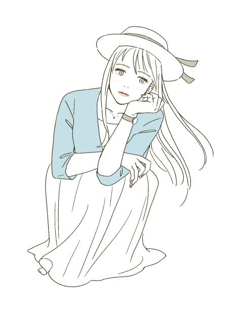 美丽的插图，一个女人蹲伏与一顶帽子图片下载