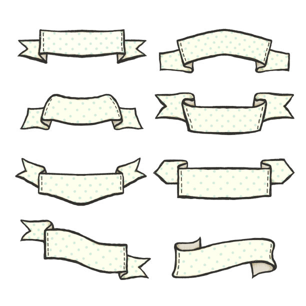 复古丝带横幅设置，插图图片下载