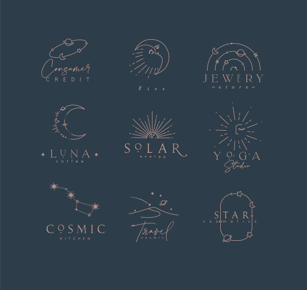 平坦优雅的占星术标签与字母蓝色图片下载