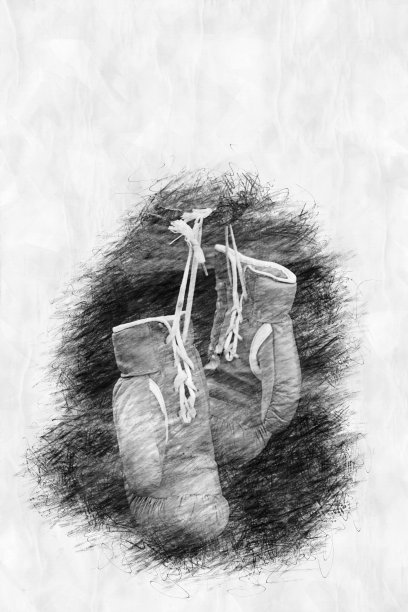 两个拳击手套在铅笔画风格图片下载