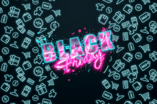 黑色背景上的粉色铭文黑色星期五。清仓大甩卖传单，杂志风格的现代设计折扣价格下降海报。3d插图3d渲染复制空间。图片下载