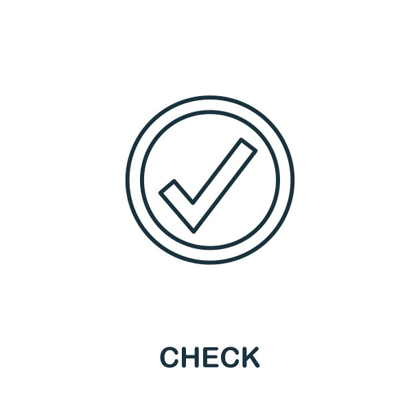 检查图标轮廓样式。细线创意检查图标的标志，平面设计和更多图片下载