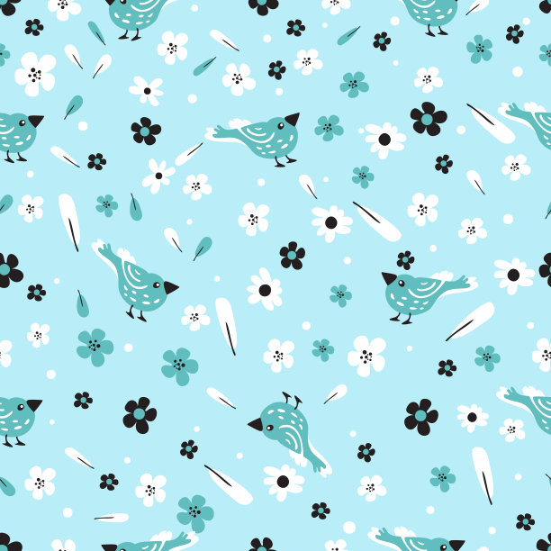 现代花卉图案，花，羽毛和鸟类在绿色和红色的颜色。无缝模式。现代设计的纸张，封面，织物，装饰，印刷。在一个孤立的白色背景粉彩图片下载