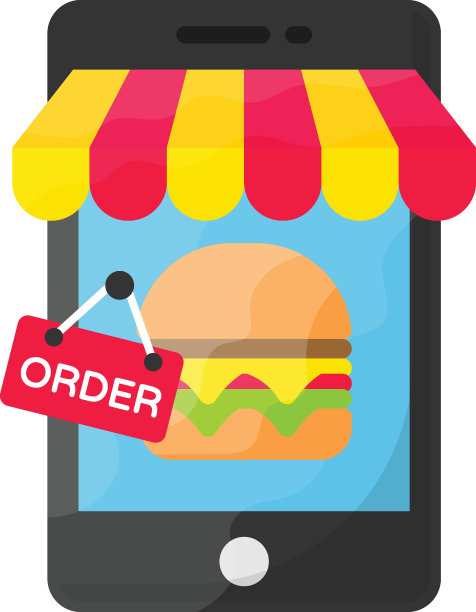 移动店汉堡矢量颜色图标设计，零售食品配送服务符号，免触摸外卖标志，杂货店提货库存插图，在线订餐平台概念，图片下载