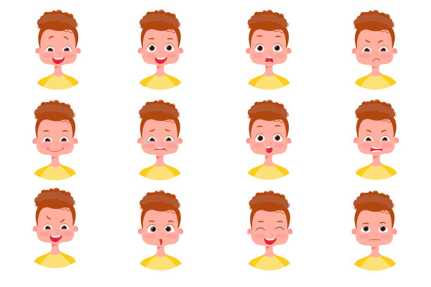 男孩的脸上泛起了一系列的表情。男孩脸上有不同的表情。孩子的各种情绪。学校肖像头像。青少年的各种情绪。图片下载