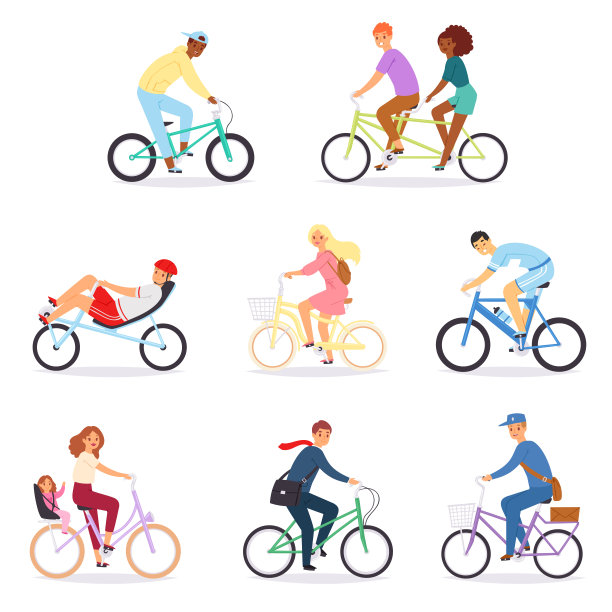 骑自行车的人矢量素材，人物骑行交通工具图片下载