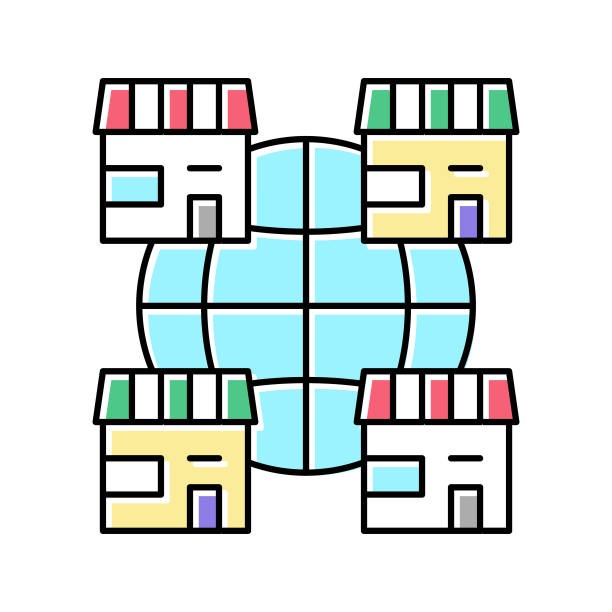 特许经营公司彩色图标矢量插画图片下载