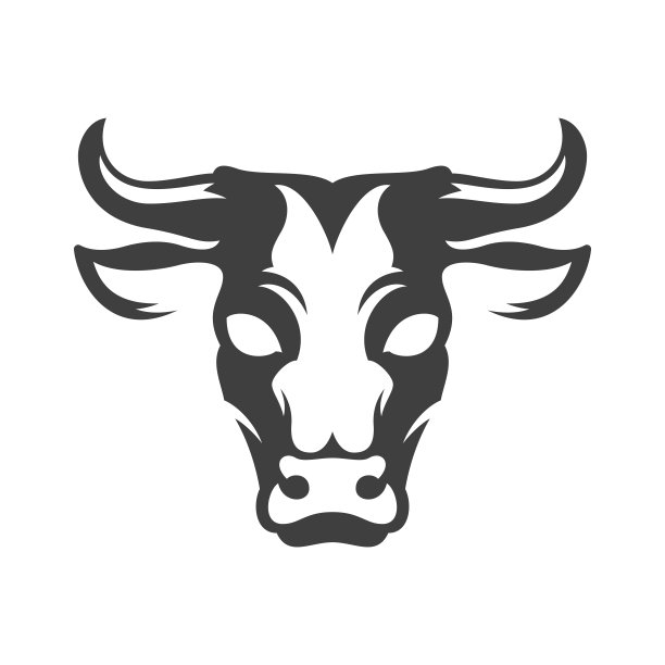 牛头剪影孤立在白色背景矢量对象在复古风格。图片下载