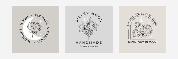 收藏有百合，牡丹，玫瑰，月亮和星星的手绘图案。新潮神秘符号设计，午夜花园。花卉元素，月亮和星星图片下载