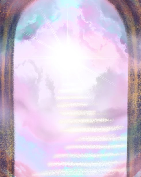 粉红色的云楼梯天堂和上帝的光辉的插图图片下载