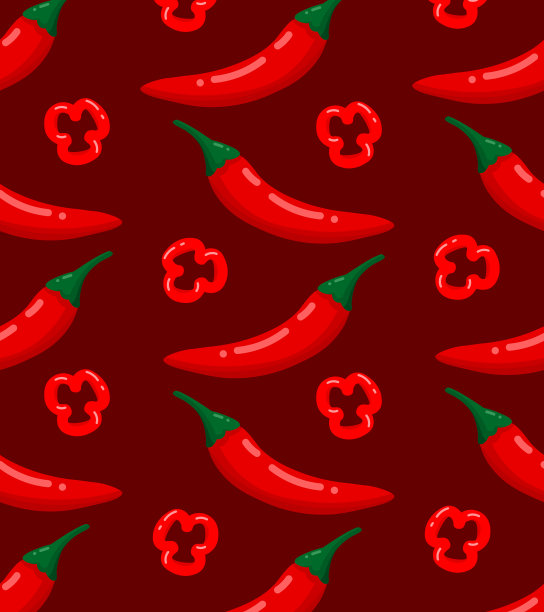 红红的辣椒辣椒模板隔离出无缝图案。简单的平面卡通矢量背景。有机食品织物印花。烹饪餐厅菜单背景。图片下载