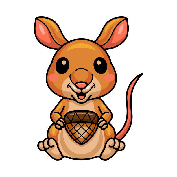 可爱的小袋鼠卡通抱着一颗橡子图片下载