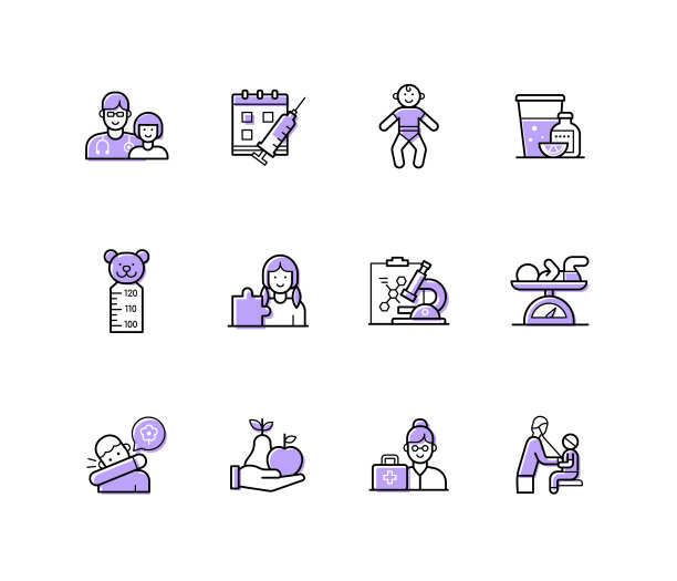 儿童健康-现代线条设计风格图标集图片下载