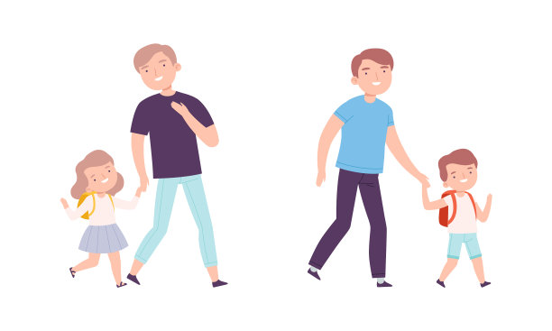 父亲带着孩子上学图片下载