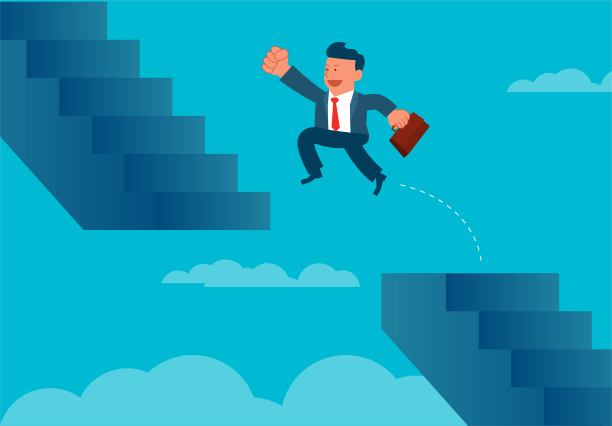 勇敢的商人跳过楼梯间的空隙图片下载