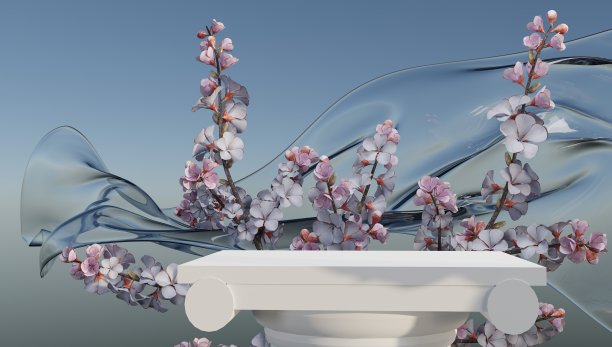 抽象背景模拟与平台的产品展示和石膏古代雕塑。空白产品站在最小风格的绿松石背景。3 d渲染。图片下载