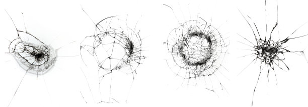 破碎的智能手机屏幕在白色背景的纹理。破碎的屏幕，一组4张照片。图片下载