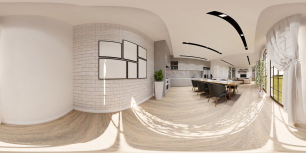 现代和豪华的办公室大堂内部区域。接待柜台的三维渲染室内办公室现代和阁楼设计。图片下载