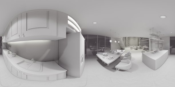 现代和豪华的办公室大堂内部区域。接待柜台的三维渲染室内办公室现代和阁楼设计。图片下载