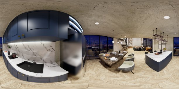 现代和豪华的办公室大堂内部区域。接待柜台的三维渲染室内办公室现代和阁楼设计。图片下载