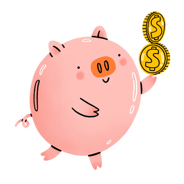 快乐的储蓄罐里有两枚硬币，插图图片下载