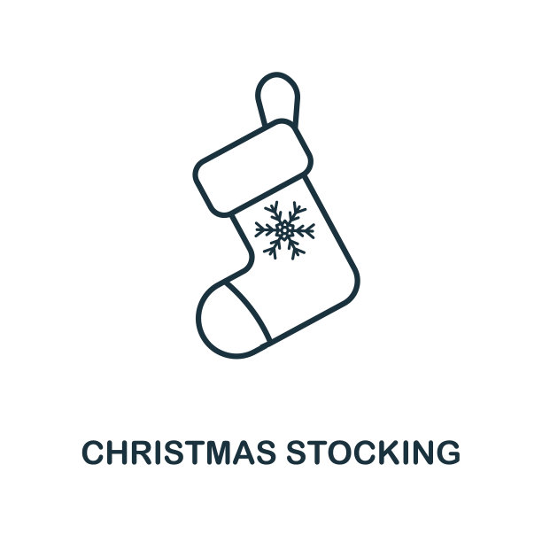 圣诞袜图标。线条风格从圣诞节图标收集。瘦圣诞袜图标网页设计，应用程序，软件，打印使用图片下载