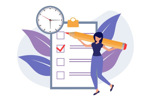 女商人站在一幅巨大的成长型公司指标图旁边，她的肩膀上有一个大大的记号笔。业务分析和规划，提高利润，业务增长。现代的矢量图图片下载