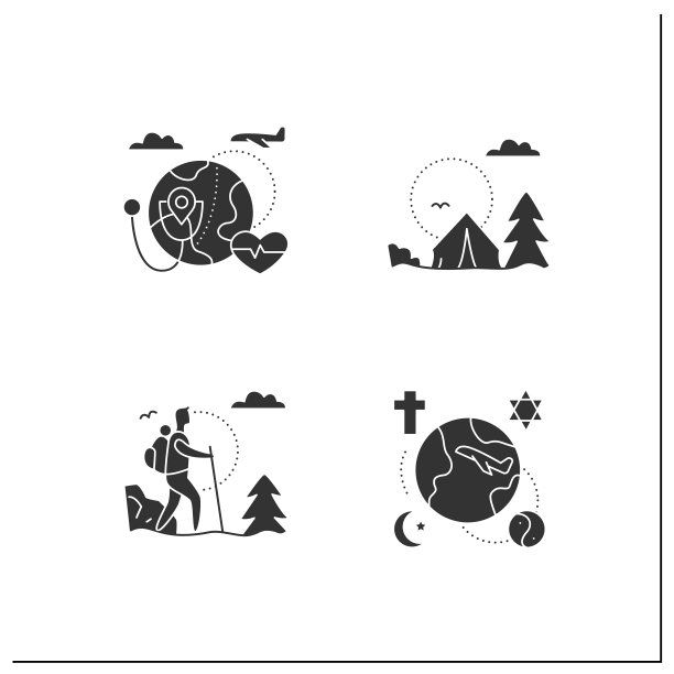 类型的休息和旅游字形图标设置图片下载