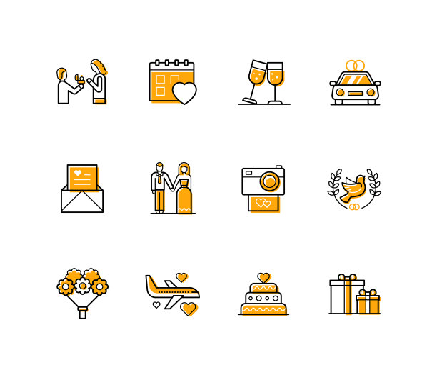 婚礼仪式-现代线条设计风格图标集图片下载