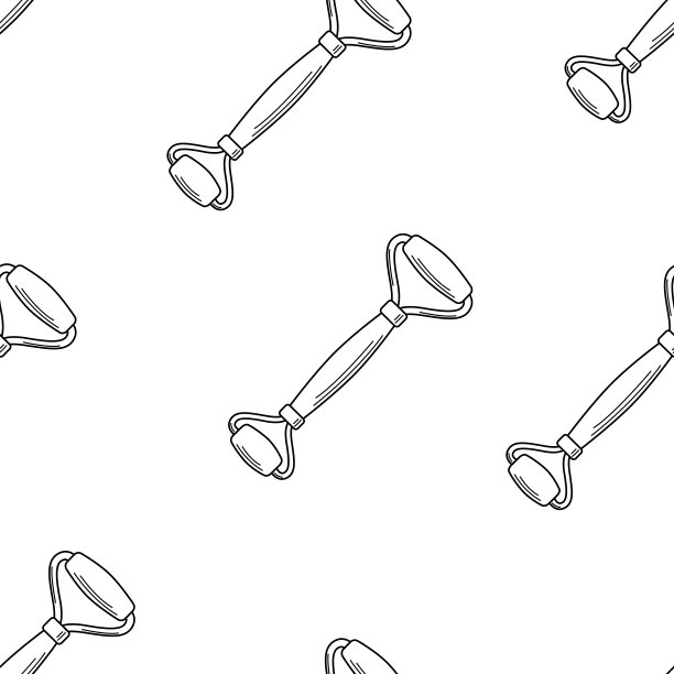 由天然石材和化妆品油制成的时尚刮痧刮板，无缝图案，滚轮按摩面部护理。矢量插图皮肤护理概念。图片下载