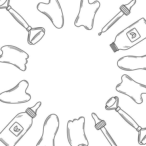 一套新潮的天然石材刮擦器和化妆油，滚轴按摩器，用于面部护理。矢量插图皮肤护理概念。图片下载