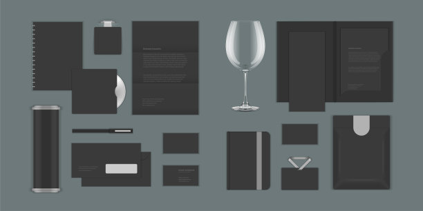 商业企业身份模拟模板的徽章展示设计元素向量集。图片下载