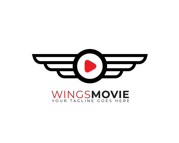 翅膀电影标志模板与红色播放按钮内图片下载