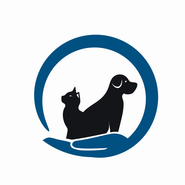 动物福利!一个风格化的矢量卡通的小宠物在一个巨大的手图片下载