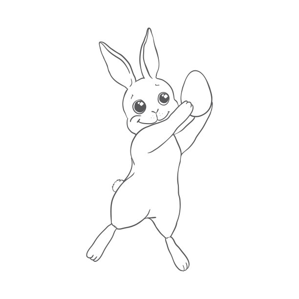 兔子的特写以坐姿的轮廓在白色的背景上看，鼻子前面可见耳朵竖起来图片下载