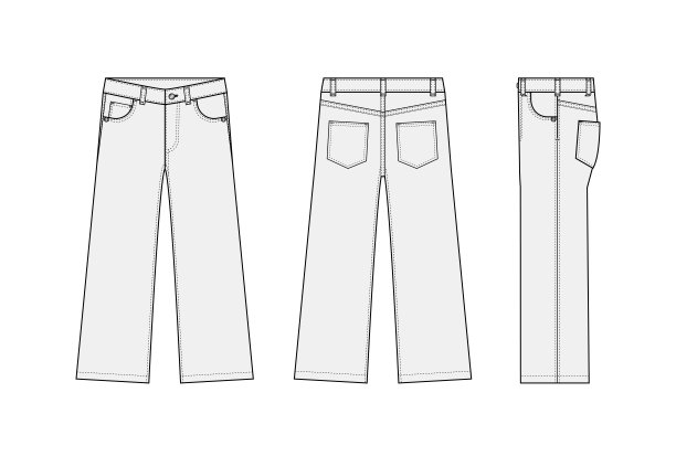 宽牛仔裤裤子矢量模板插图|白色图片下载