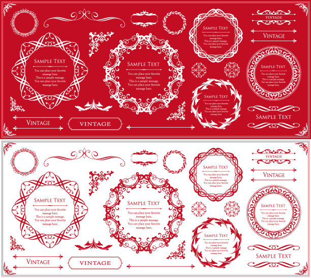设计材料。一套古董装饰规则。图片下载